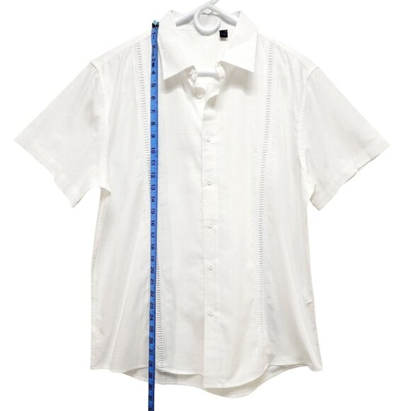 Mens White Short Sleeve Button-Up Shirt Size M Design In Italy Cotton Blend - Picture 5 of 7
